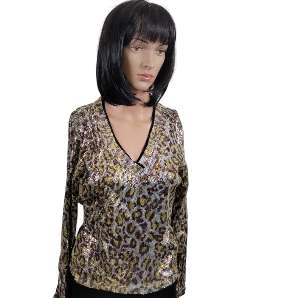 Oleg Cassini Platinum Collection Sequined Animal Print Top. Size XS. - Picture 12 of 12